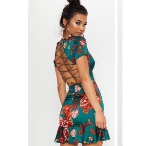 Emerald floral print ruffle dress